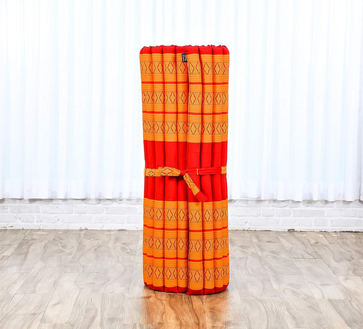 Kapok Roll Mat – Handcrafted Folding Sleep & Relaxation Mattress from Thailand, Ideal as Guest Bed, Camping Mat, Yoga Mat or Traditional Futon, 75 x 39 inches, Orange Red