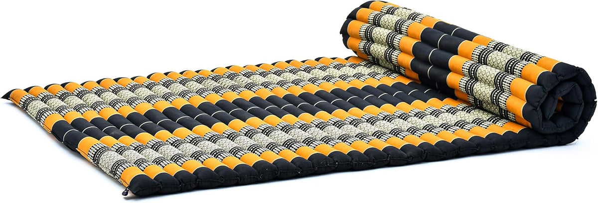 Kapok Roll Mat – Handcrafted Folding Sleep & Relaxation Mattress from Thailand, Ideal as Guest Bed, Camping Mat, Yoga Mat or Traditional Futon, 75 x 39 inches, Orange Red