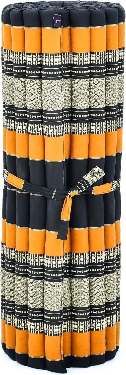 Kapok Roll Mat – Handcrafted Folding Sleep & Relaxation Mattress from Thailand, Ideal as Guest Bed, Camping Mat, Yoga Mat or Traditional Futon, 75 x 39 inches, Orange Red