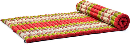 Kapok Roll Mat – Handcrafted Folding Sleep & Relaxation Mattress from Thailand, Ideal as Guest Bed, Camping Mat, Yoga Mat or Traditional Futon, 75 x 39 inches, Orange Red