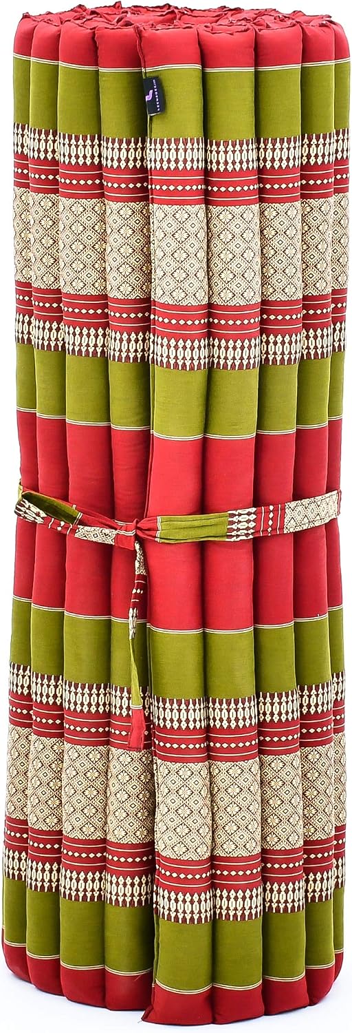 Kapok Roll Mat – Handcrafted Folding Sleep & Relaxation Mattress from Thailand, Ideal as Guest Bed, Camping Mat, Yoga Mat or Traditional Futon, 75 x 39 inches, Orange Red