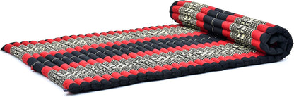 Kapok Roll Mat – Handcrafted Folding Sleep & Relaxation Mattress from Thailand, Ideal as Guest Bed, Camping Mat, Yoga Mat or Traditional Futon, 75 x 39 inches, Orange Red