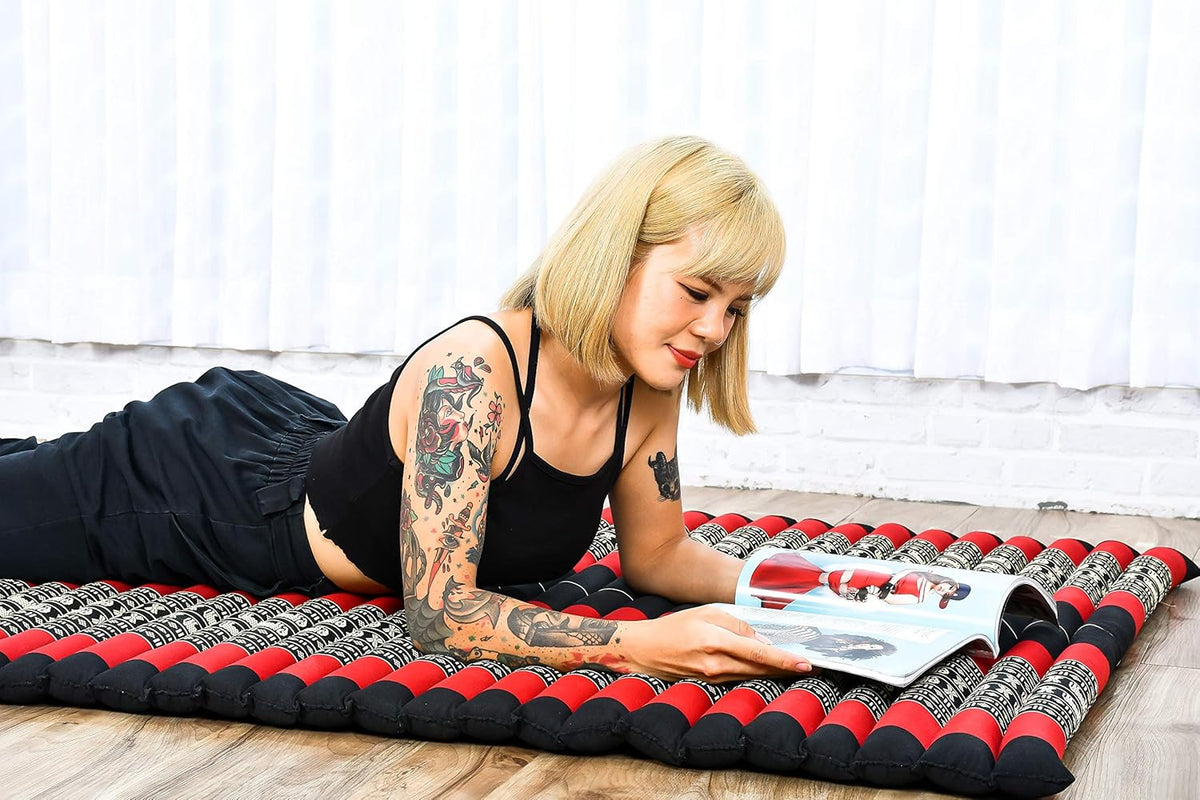 Kapok Roll Mat – Handcrafted Folding Sleep & Relaxation Mattress from Thailand, Ideal as Guest Bed, Camping Mat, Yoga Mat or Traditional Futon, 75 x 39 inches, Orange Red