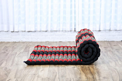 Kapok Roll Mat – Handcrafted Folding Sleep & Relaxation Mattress from Thailand, Ideal as Guest Bed, Camping Mat, Yoga Mat or Traditional Futon, 75 x 39 inches, Orange Red