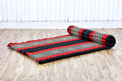 Kapok Roll Mat – Handcrafted Folding Sleep & Relaxation Mattress from Thailand, Ideal as Guest Bed, Camping Mat, Yoga Mat or Traditional Futon, 75 x 39 inches, Orange Red