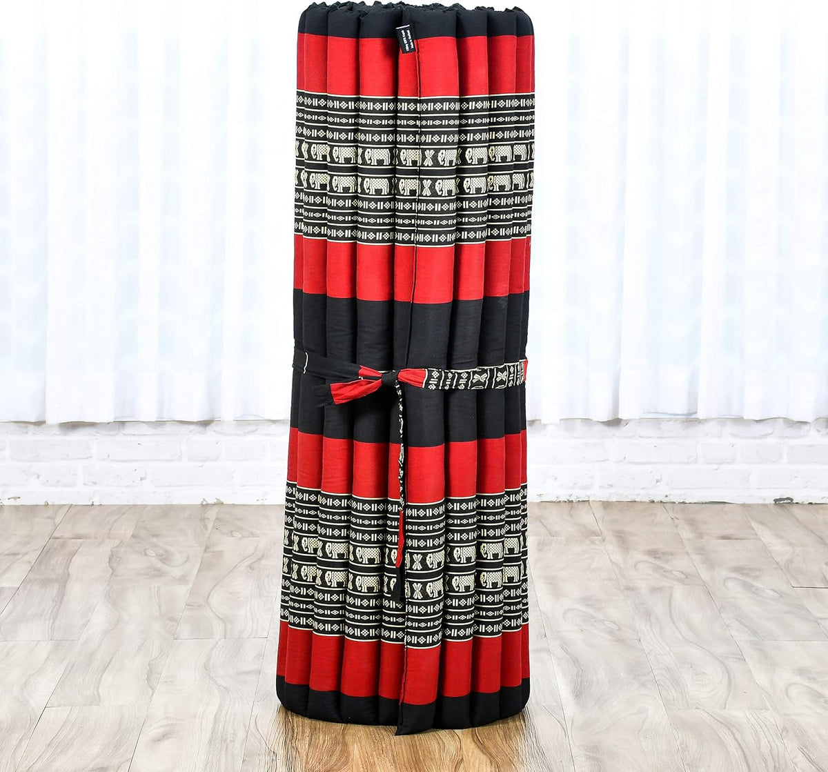 Kapok Roll Mat – Handcrafted Folding Sleep & Relaxation Mattress from Thailand, Ideal as Guest Bed, Camping Mat, Yoga Mat or Traditional Futon, 75 x 39 inches, Orange Red