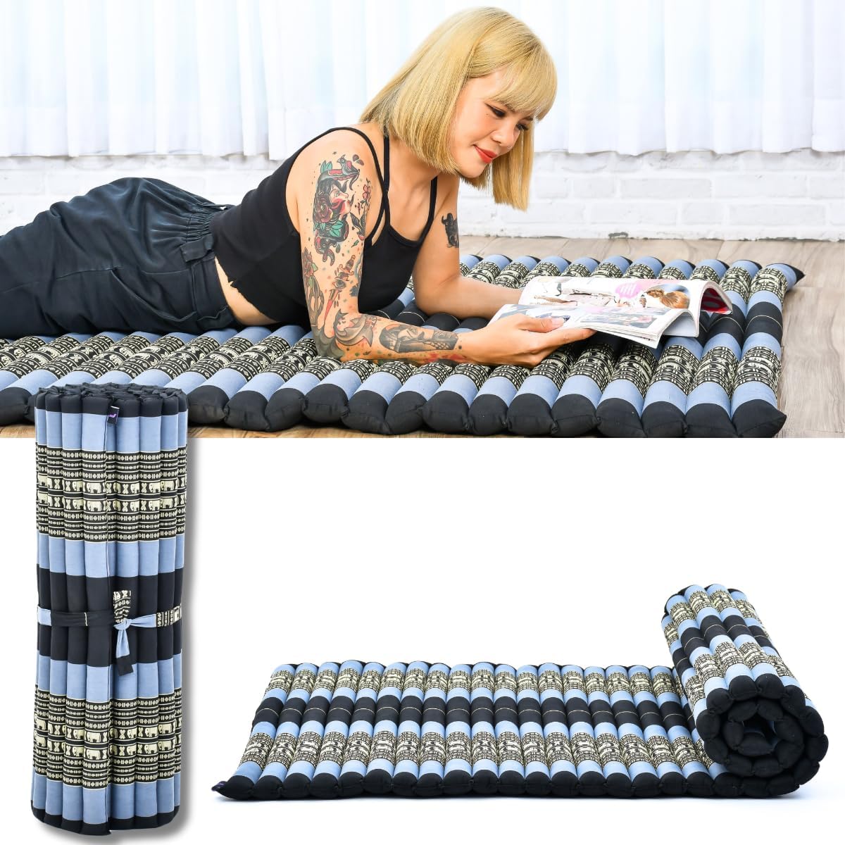 Kapok Roll Mat – Handcrafted Folding Sleep & Relaxation Mattress from Thailand, Ideal as Guest Bed, Camping Mat, Yoga Mat or Traditional Futon, 75 x 39 inches, Orange Red
