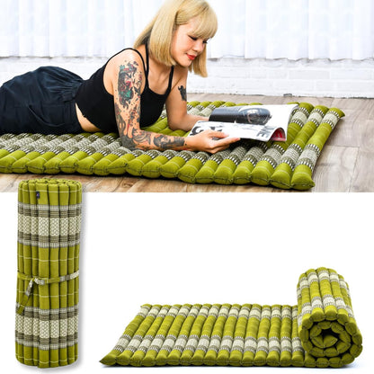 Kapok Roll Mat – Handcrafted Folding Sleep & Relaxation Mattress from Thailand, Ideal as Guest Bed, Camping Mat, Yoga Mat or Traditional Futon, 75 x 39 inches, Orange Red