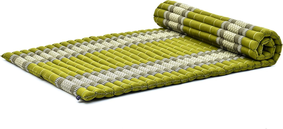 Kapok Roll Mat – Handcrafted Folding Sleep & Relaxation Mattress from Thailand, Ideal as Guest Bed, Camping Mat, Yoga Mat or Traditional Futon, 75 x 39 inches, Orange Red