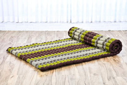 Kapok Roll Mat – Handcrafted Folding Sleep & Relaxation Mattress from Thailand, Ideal as Guest Bed, Camping Mat, Yoga Mat or Traditional Futon, 75 x 39 inches, Orange Red