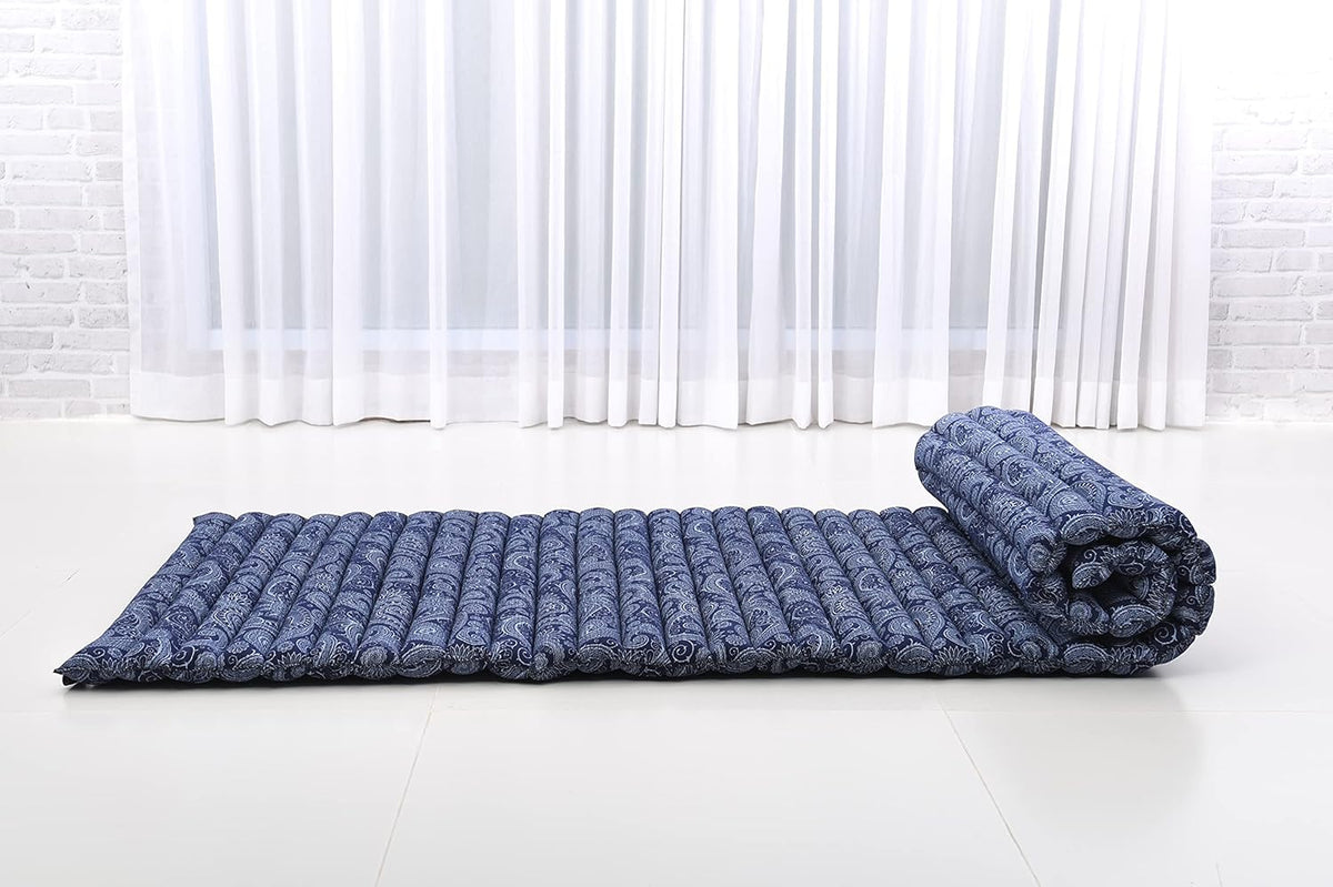 Kapok Roll Mat – Handcrafted Folding Sleep & Relaxation Mattress from Thailand, Ideal as Guest Bed, Camping Mat, Yoga Mat or Traditional Futon, 75 x 39 inches, Orange Red