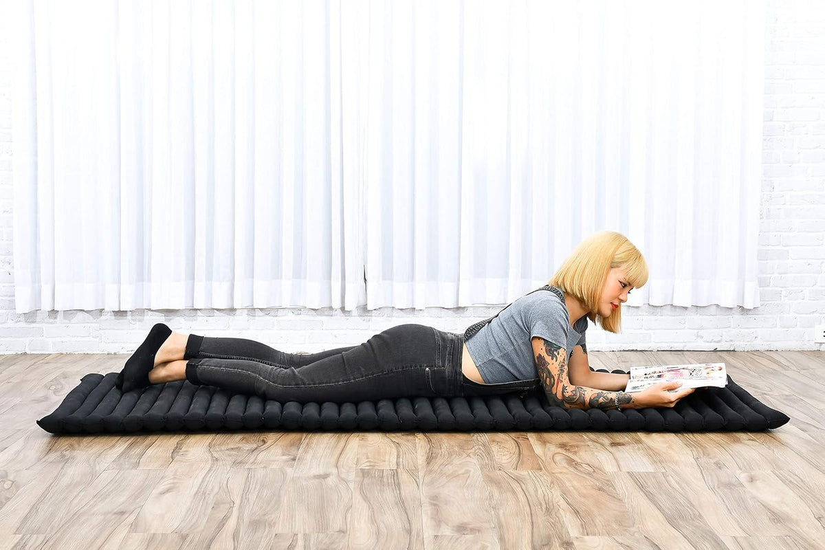 Kapok Roll Mat – Handcrafted Folding Sleep & Relaxation Mattress from Thailand, Ideal as Guest Bed, Camping Mat, Yoga Mat or Traditional Futon, 75 x 39 inches, Orange Red