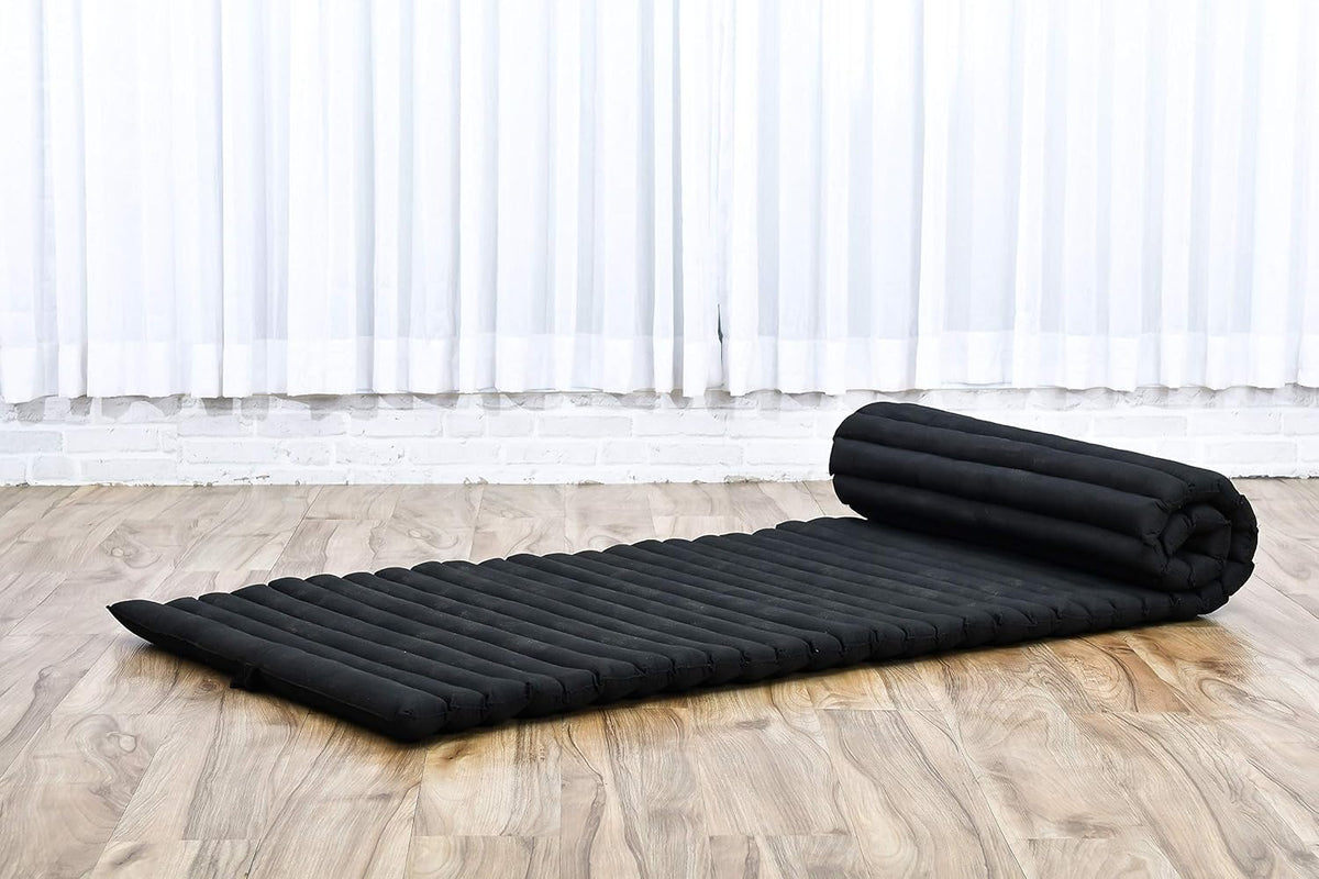 Kapok Roll Mat – Handcrafted Folding Sleep & Relaxation Mattress from Thailand, Ideal as Guest Bed, Camping Mat, Yoga Mat or Traditional Futon, 75 x 39 inches, Orange Red