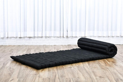 Kapok Roll Mat – Handcrafted Folding Sleep & Relaxation Mattress from Thailand, Ideal as Guest Bed, Camping Mat, Yoga Mat or Traditional Futon, 75 x 39 inches, Orange Red