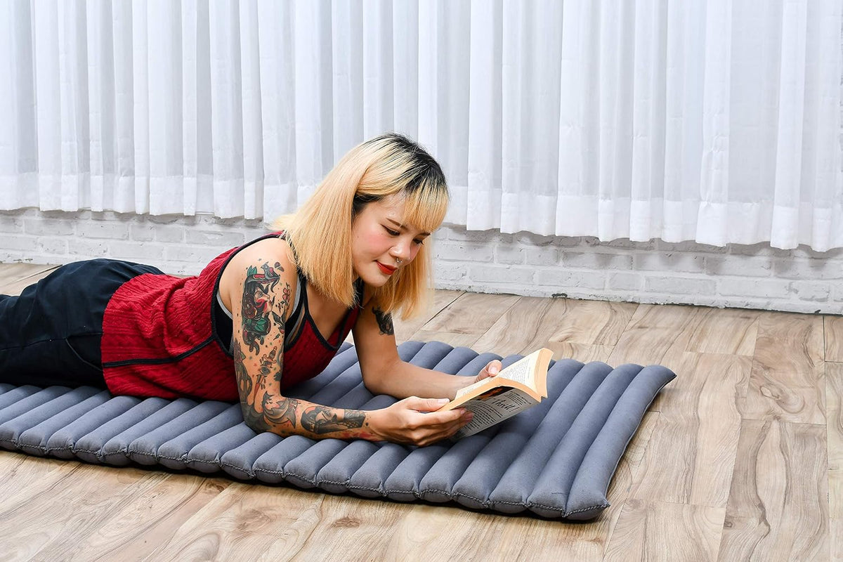Kapok Roll Mat – Handcrafted Folding Sleep & Relaxation Mattress from Thailand, Ideal as Guest Bed, Camping Mat, Yoga Mat or Traditional Futon, 75 x 39 inches, Orange Red