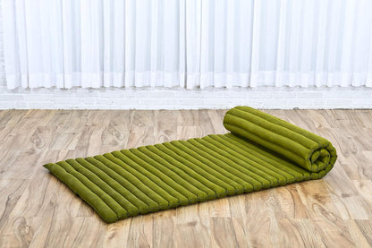 Kapok Roll Mat – Handcrafted Folding Sleep & Relaxation Mattress from Thailand, Ideal as Guest Bed, Camping Mat, Yoga Mat or Traditional Futon, 75 x 39 inches, Orange Red