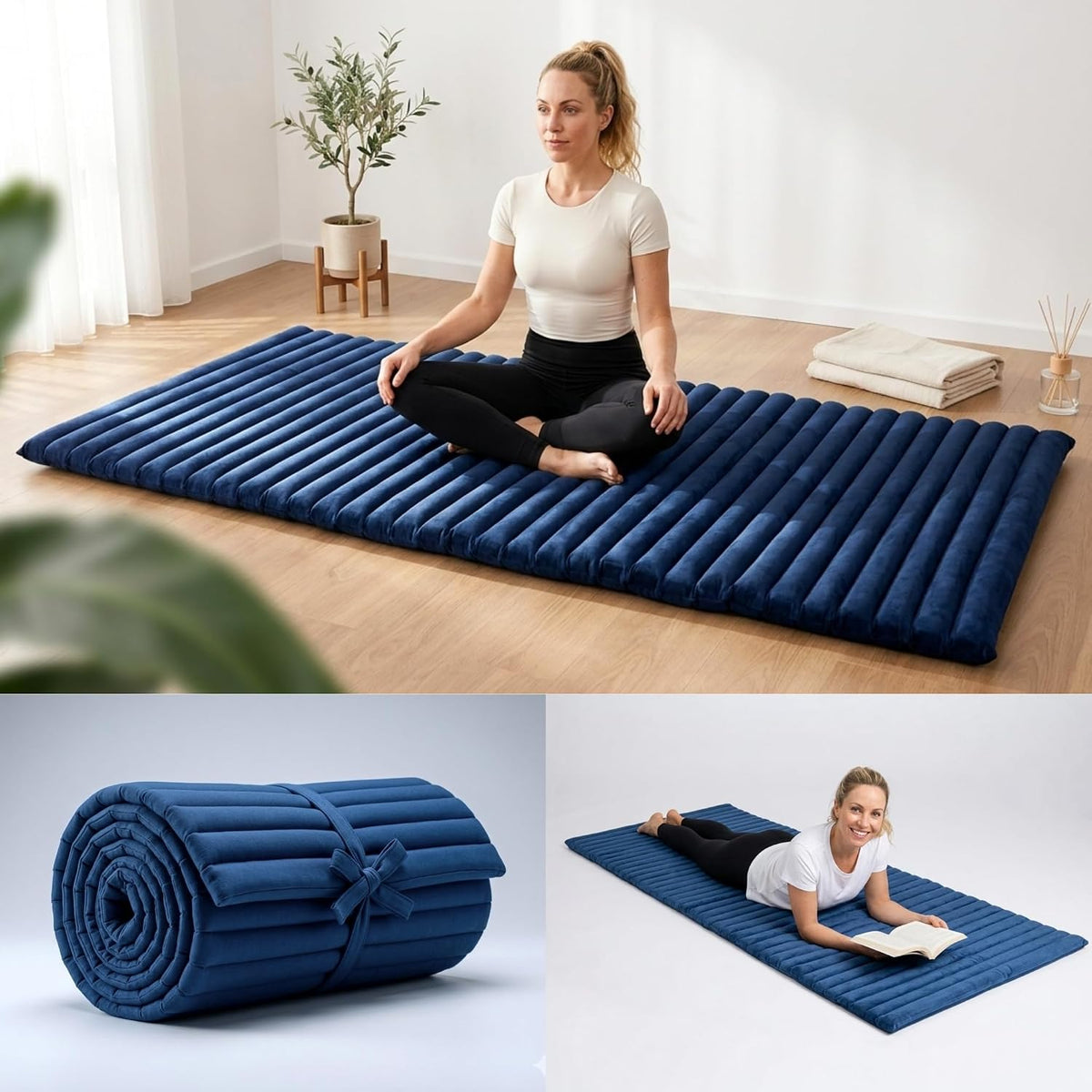 Kapok Roll Mat – Handcrafted Folding Sleep & Relaxation Mattress from Thailand, Ideal as Guest Bed, Camping Mat, Yoga Mat or Traditional Futon, 75 x 39 inches, Orange Red