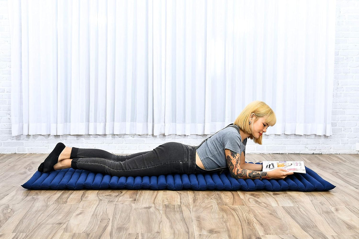 Kapok Roll Mat – Handcrafted Folding Sleep & Relaxation Mattress from Thailand, Ideal as Guest Bed, Camping Mat, Yoga Mat or Traditional Futon, 75 x 39 inches, Orange Red
