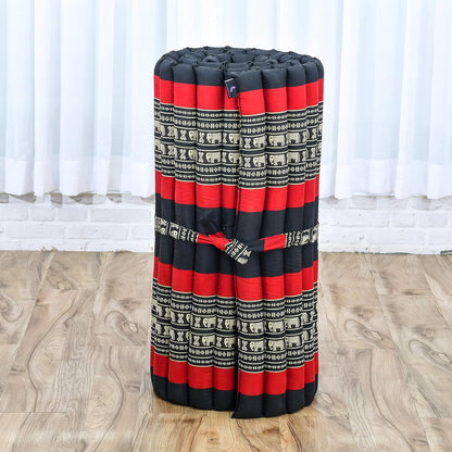 Kapok Roll Mat – Handcrafted Folding Sleep & Relaxation Mattress from Thailand, Ideal as Guest Bed, Camping Mat, Yoga Mat or Traditional Futon, 75 x 39 inches, Orange Red