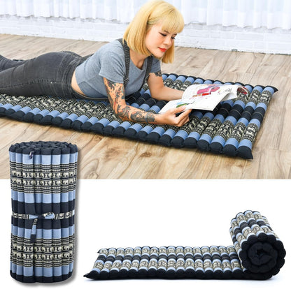 Kapok Roll Mat – Handcrafted Folding Sleep & Relaxation Mattress from Thailand, Ideal as Guest Bed, Camping Mat, Yoga Mat or Traditional Futon, 75 x 39 inches, Orange Red