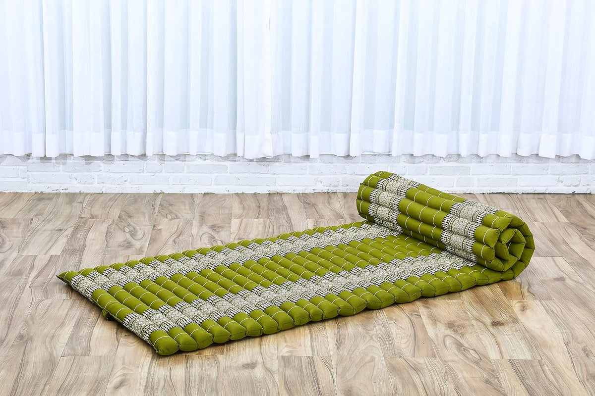 Kapok Roll Mat – Handcrafted Folding Sleep & Relaxation Mattress from Thailand, Ideal as Guest Bed, Camping Mat, Yoga Mat or Traditional Futon, 75 x 39 inches, Orange Red