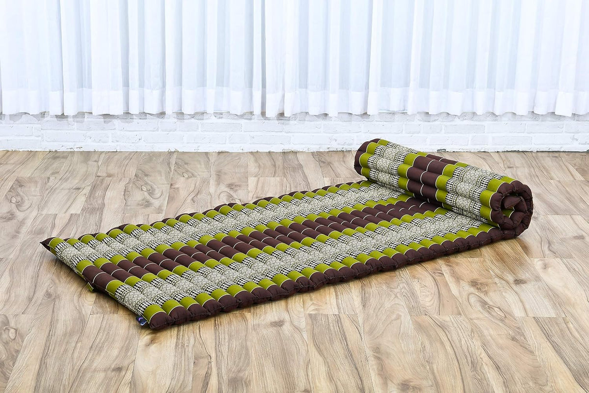 Kapok Roll Mat – Handcrafted Folding Sleep & Relaxation Mattress from Thailand, Ideal as Guest Bed, Camping Mat, Yoga Mat or Traditional Futon, 75 x 39 inches, Orange Red