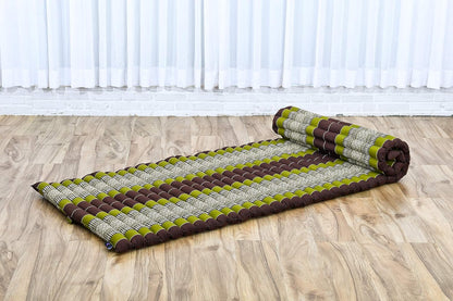 Kapok Roll Mat – Handcrafted Folding Sleep & Relaxation Mattress from Thailand, Ideal as Guest Bed, Camping Mat, Yoga Mat or Traditional Futon, 75 x 39 inches, Orange Red