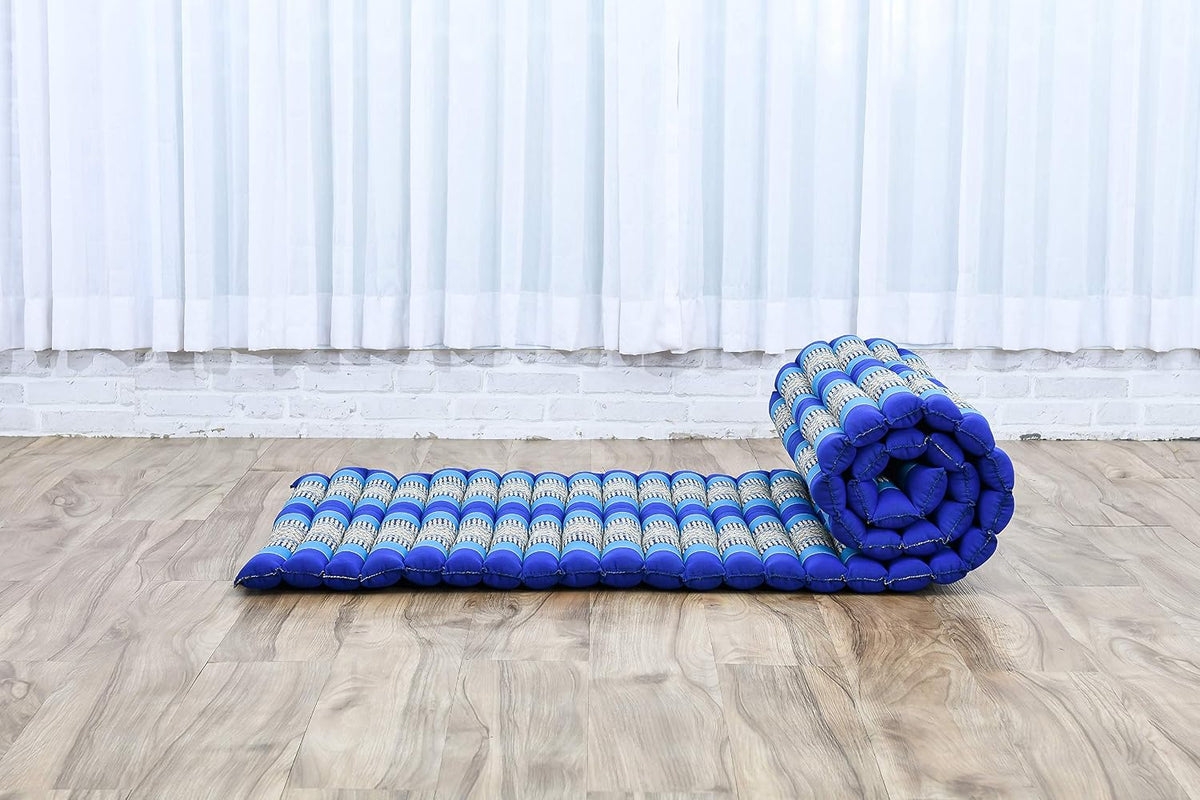 Kapok Roll Mat – Handcrafted Folding Sleep & Relaxation Mattress from Thailand, Ideal as Guest Bed, Camping Mat, Yoga Mat or Traditional Futon, 75 x 39 inches, Orange Red