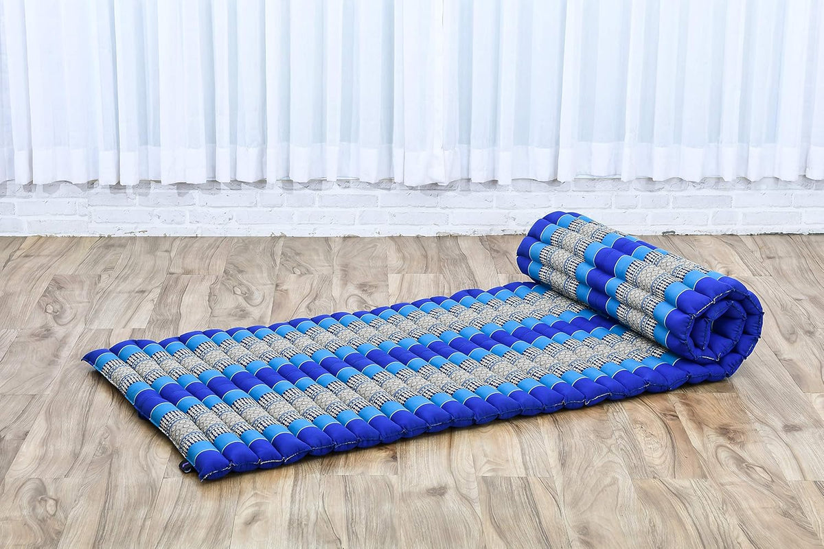 Kapok Roll Mat – Handcrafted Folding Sleep & Relaxation Mattress from Thailand, Ideal as Guest Bed, Camping Mat, Yoga Mat or Traditional Futon, 75 x 39 inches, Orange Red