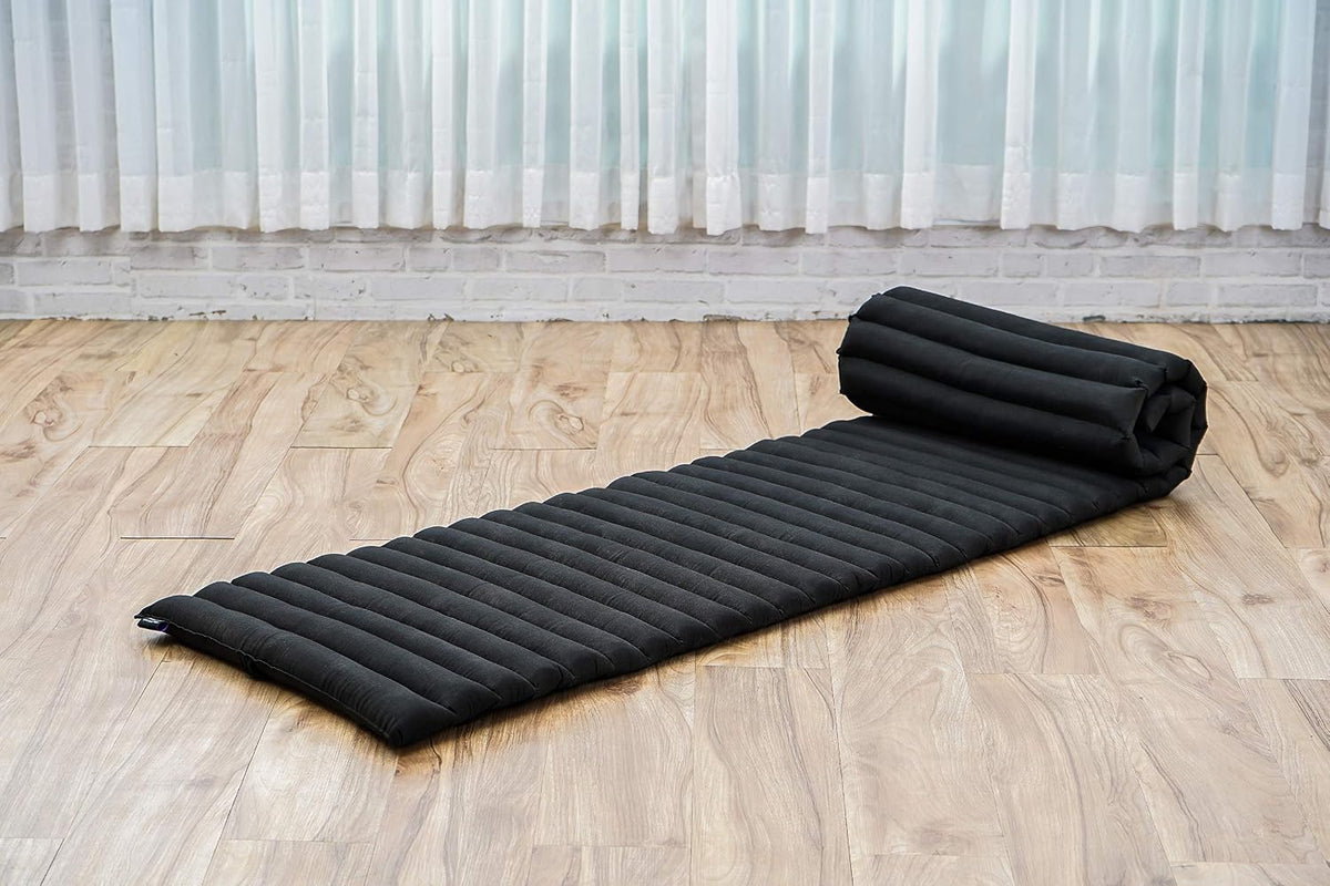 Kapok Roll Mat – Handcrafted Folding Sleep & Relaxation Mattress from Thailand, Ideal as Guest Bed, Camping Mat, Yoga Mat or Traditional Futon, 75 x 39 inches, Orange Red