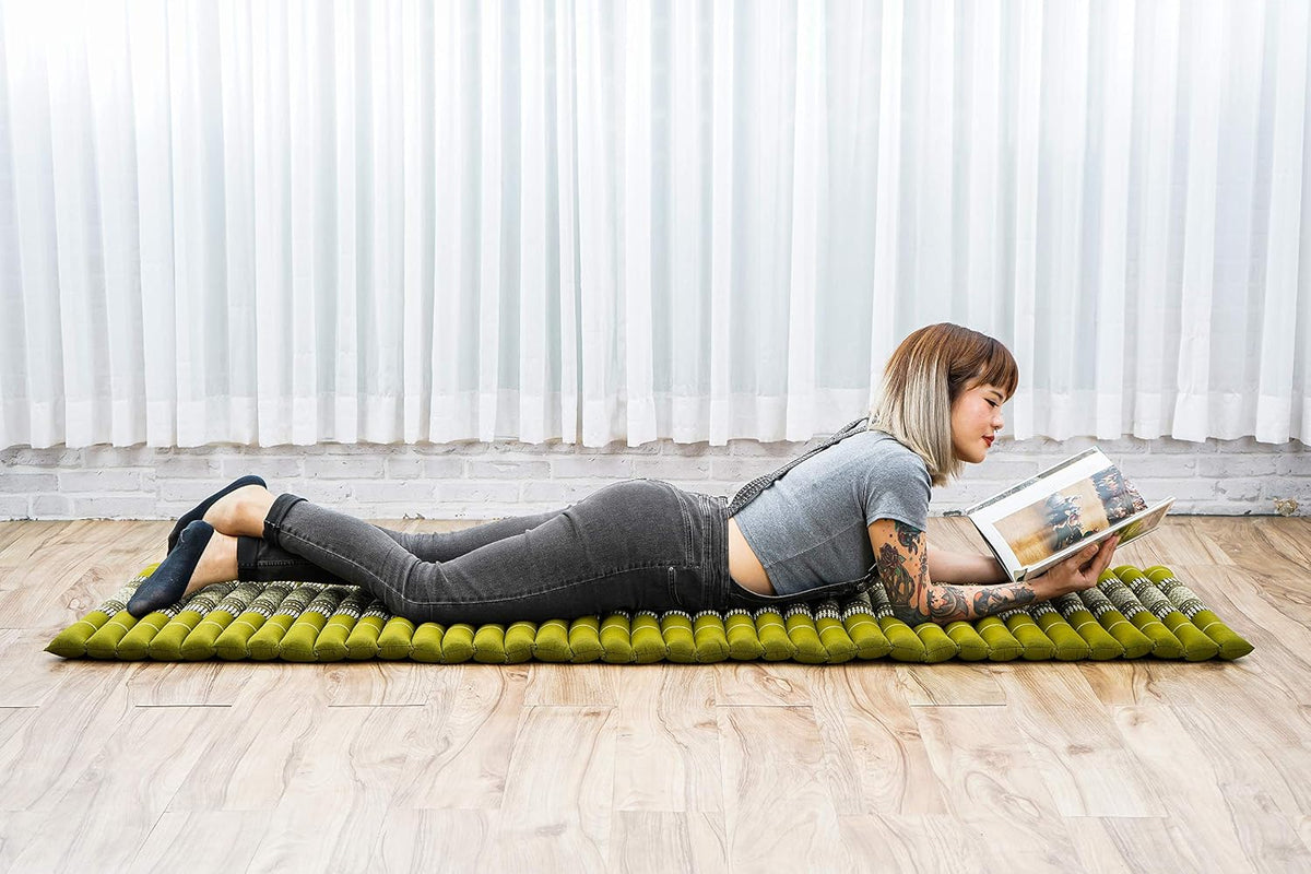 Kapok Roll Mat – Handcrafted Folding Sleep & Relaxation Mattress from Thailand, Ideal as Guest Bed, Camping Mat, Yoga Mat or Traditional Futon, 75 x 39 inches, Orange Red
