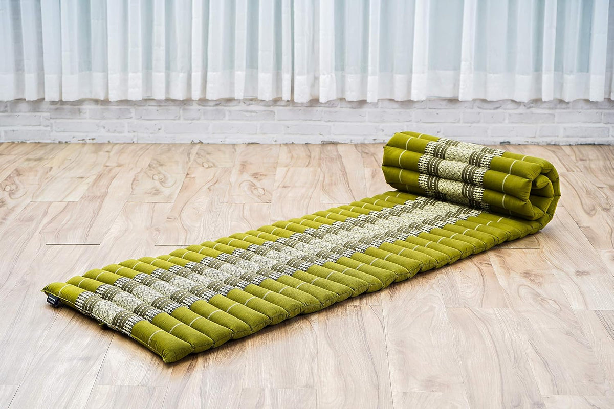 Kapok Roll Mat – Handcrafted Folding Sleep & Relaxation Mattress from Thailand, Ideal as Guest Bed, Camping Mat, Yoga Mat or Traditional Futon, 75 x 39 inches, Orange Red