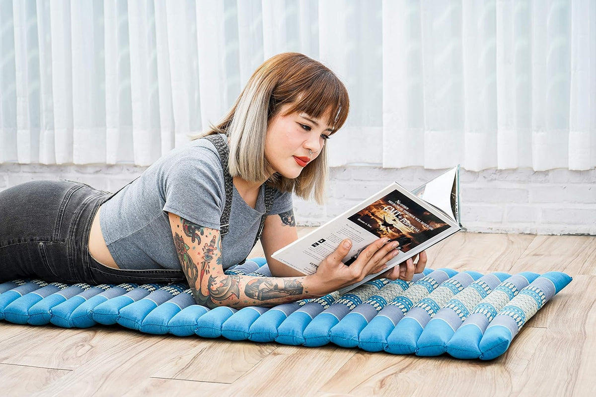 Kapok Roll Mat – Handcrafted Folding Sleep & Relaxation Mattress from Thailand, Ideal as Guest Bed, Camping Mat, Yoga Mat or Traditional Futon, 75 x 39 inches, Orange Red