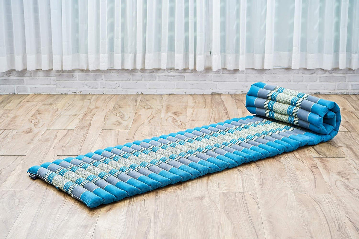Kapok Roll Mat – Handcrafted Folding Sleep & Relaxation Mattress from Thailand, Ideal as Guest Bed, Camping Mat, Yoga Mat or Traditional Futon, 75 x 39 inches, Orange Red