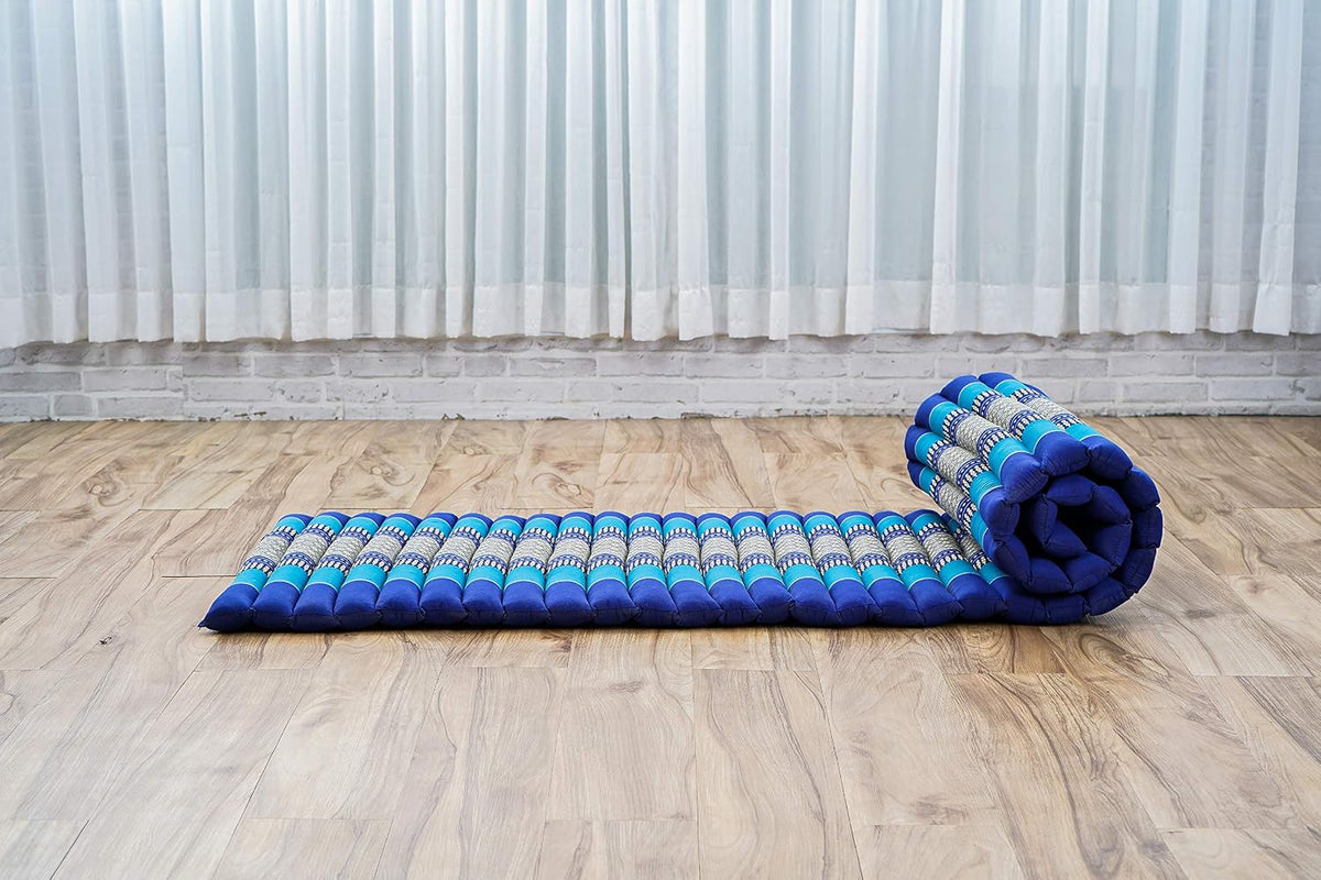 Kapok Roll Mat – Handcrafted Folding Sleep & Relaxation Mattress from Thailand, Ideal as Guest Bed, Camping Mat, Yoga Mat or Traditional Futon, 75 x 39 inches, Orange Red