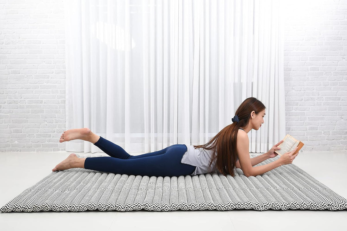 Kapok Roll Mat – Handcrafted Folding Sleep & Relaxation Mattress from Thailand, Ideal as Guest Bed, Camping Mat, Yoga Mat or Traditional Futon, 75 x 39 inches, Orange Red