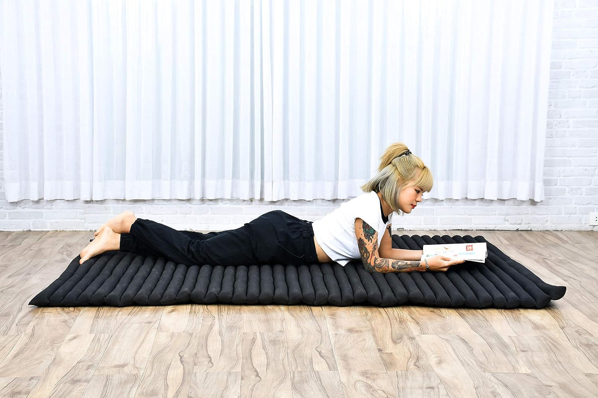 Kapok Roll Mat – Handcrafted Folding Sleep & Relaxation Mattress from Thailand, Ideal as Guest Bed, Camping Mat, Yoga Mat or Traditional Futon, 75 x 39 inches, Orange Red