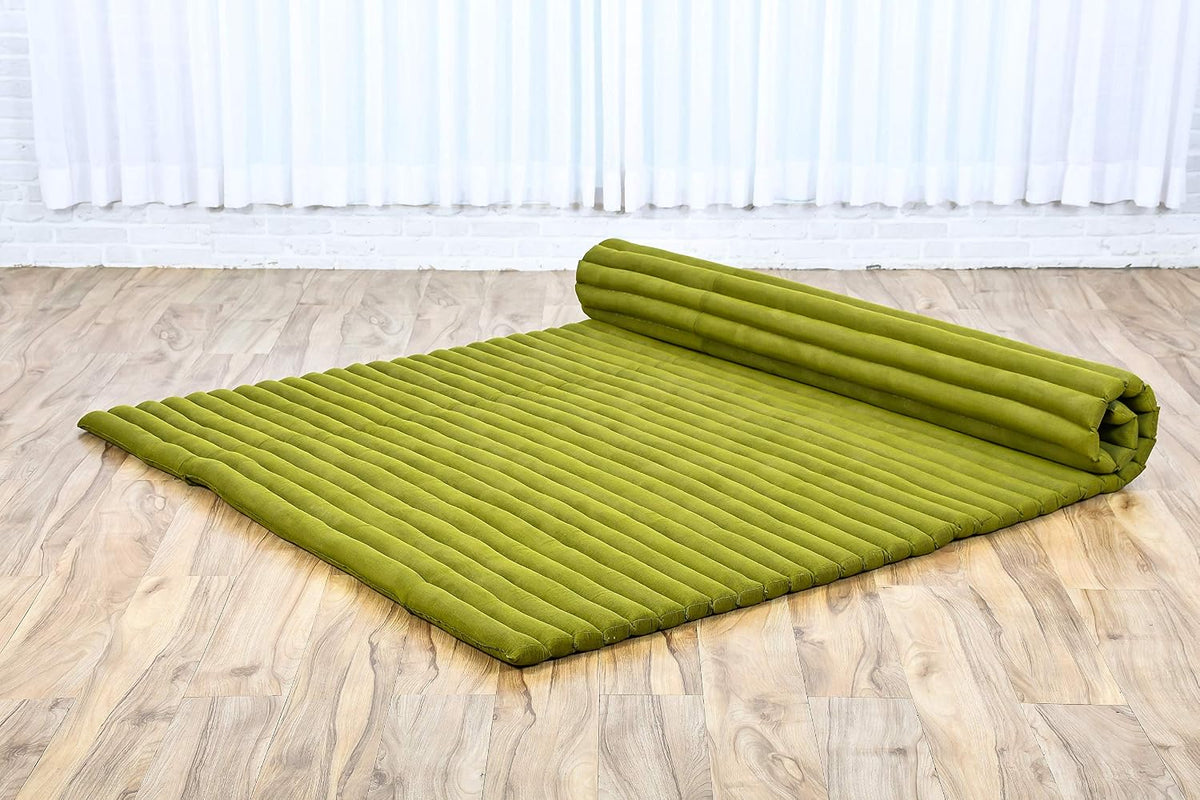 Kapok Roll Mat – Handcrafted Folding Sleep & Relaxation Mattress from Thailand, Ideal as Guest Bed, Camping Mat, Yoga Mat or Traditional Futon, 75 x 39 inches, Orange Red