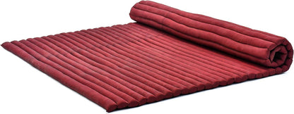 Kapok Roll Mat – Handcrafted Folding Sleep & Relaxation Mattress from Thailand, Ideal as Guest Bed, Camping Mat, Yoga Mat or Traditional Futon, 75 x 39 inches, Orange Red