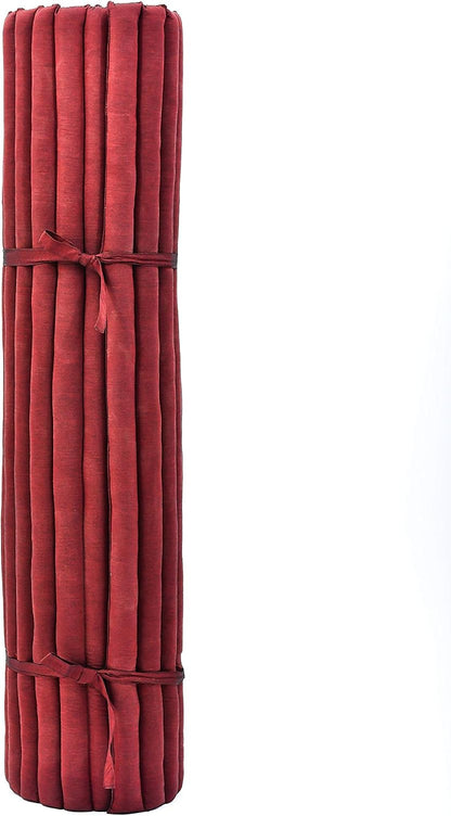 Kapok Roll Mat – Handcrafted Folding Sleep & Relaxation Mattress from Thailand, Ideal as Guest Bed, Camping Mat, Yoga Mat or Traditional Futon, 75 x 39 inches, Orange Red