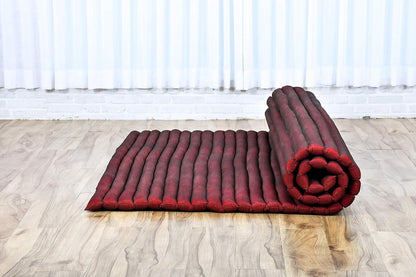 Kapok Roll Mat – Handcrafted Folding Sleep & Relaxation Mattress from Thailand, Ideal as Guest Bed, Camping Mat, Yoga Mat or Traditional Futon, 75 x 39 inches, Orange Red