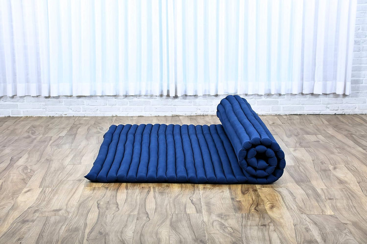 Kapok Roll Mat – Handcrafted Folding Sleep & Relaxation Mattress from Thailand, Ideal as Guest Bed, Camping Mat, Yoga Mat or Traditional Futon, 75 x 39 inches, Orange Red