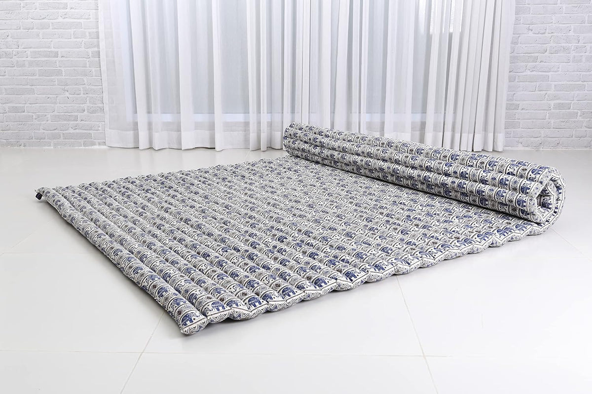Kapok Roll Mat – Handcrafted Folding Sleep & Relaxation Mattress from Thailand, Ideal as Guest Bed, Camping Mat, Yoga Mat or Traditional Futon, 75 x 39 inches, Orange Red