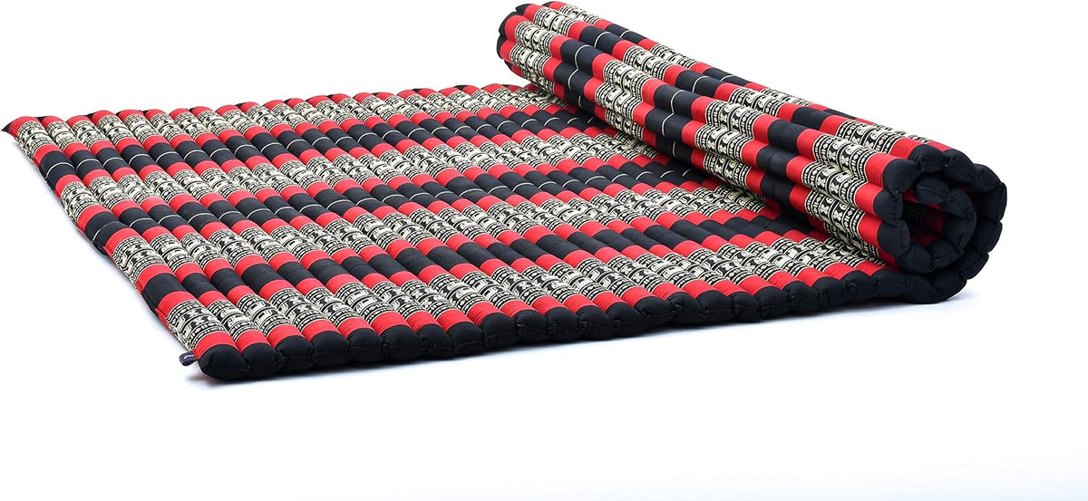Kapok Roll Mat – Handcrafted Folding Sleep & Relaxation Mattress from Thailand, Ideal as Guest Bed, Camping Mat, Yoga Mat or Traditional Futon, 75 x 39 inches, Orange Red