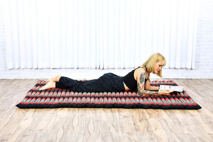 Kapok Roll Mat – Handcrafted Folding Sleep & Relaxation Mattress from Thailand, Ideal as Guest Bed, Camping Mat, Yoga Mat or Traditional Futon, 75 x 39 inches, Orange Red