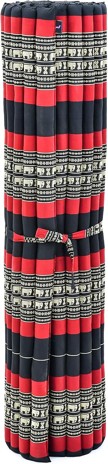 Kapok Roll Mat – Handcrafted Folding Sleep & Relaxation Mattress from Thailand, Ideal as Guest Bed, Camping Mat, Yoga Mat or Traditional Futon, 75 x 39 inches, Orange Red