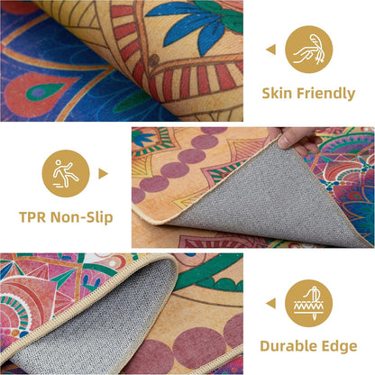 Meditation Indoor Outdoor Rug 5x8 ft Mandala Pattern Rug Boho Style,Yoga Meditation Mat Picnic Rug for Patio Living Room Porch Garden Deck Backyard Easy to Clean Non Shedding Non-Slip