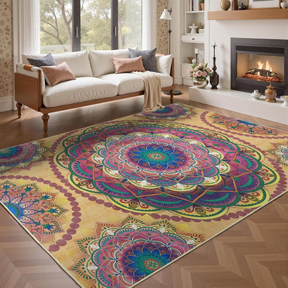 Meditation Indoor Outdoor Rug 5x8 ft Mandala Pattern Rug Boho Style,Yoga Meditation Mat Picnic Rug for Patio Living Room Porch Garden Deck Backyard Easy to Clean Non Shedding Non-Slip