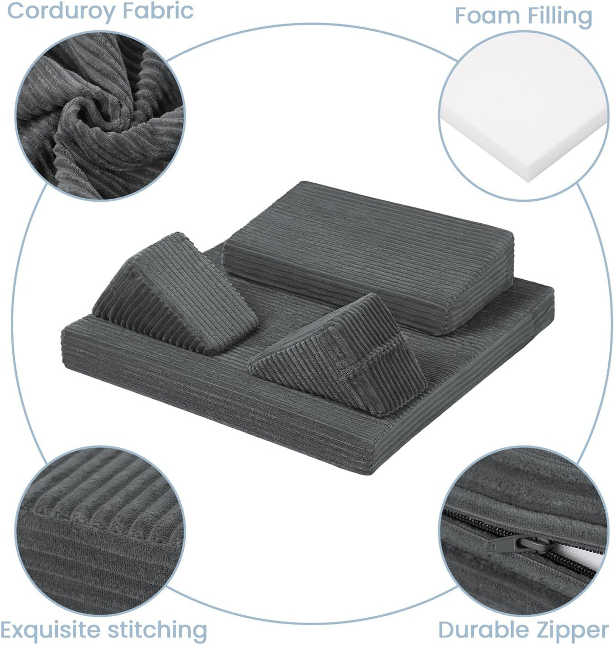 Meditation Cushion, Meditation Mat with Knee Support, Dark Grey | Large Washable Meditation Pillow for Sitting on Floor, Yoga Pillow with 2 Knee Cushions for Comfortable Sitting, 24x24in