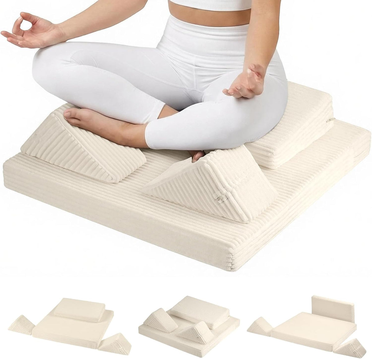 Meditation Cushion, Meditation Mat with Knee Support, Dark Grey | Large Washable Meditation Pillow for Sitting on Floor, Yoga Pillow with 2 Knee Cushions for Comfortable Sitting, 24x24in